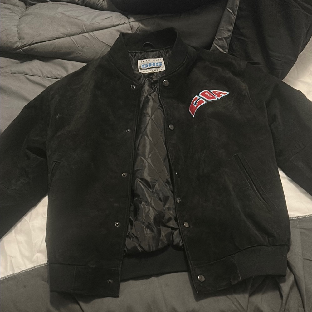 Black Suede COA Ultimate National Champion Sports Varsity Jacket Sz S
